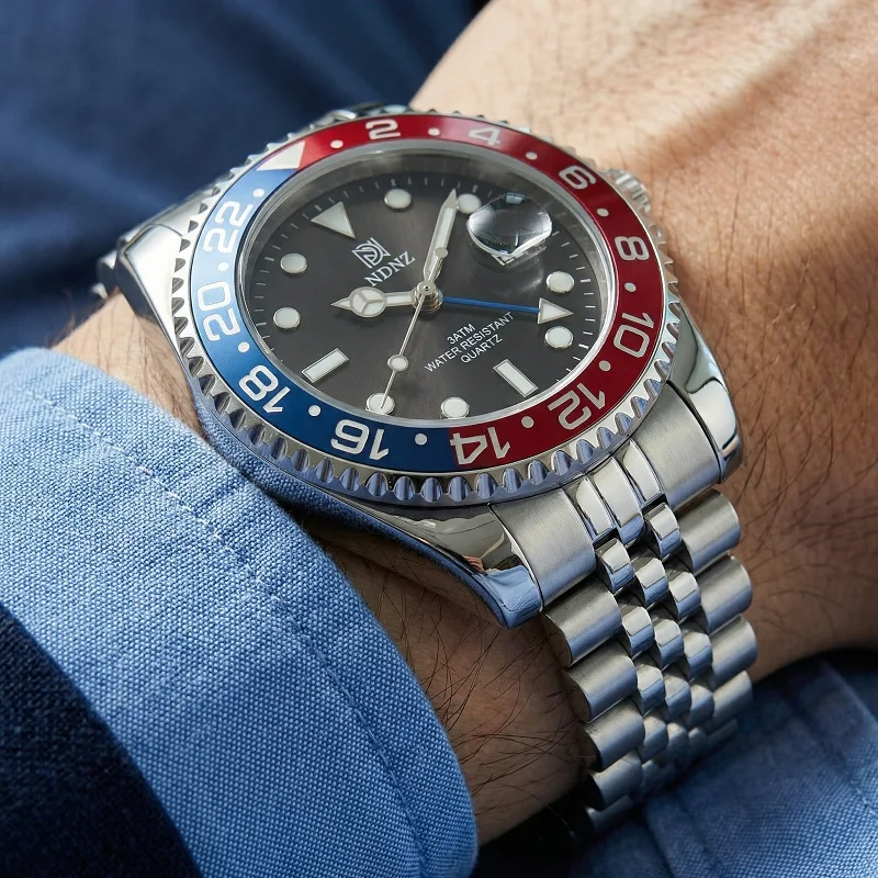 Watch Bezel Insert - 2026 Men's GMT style quartz watch,